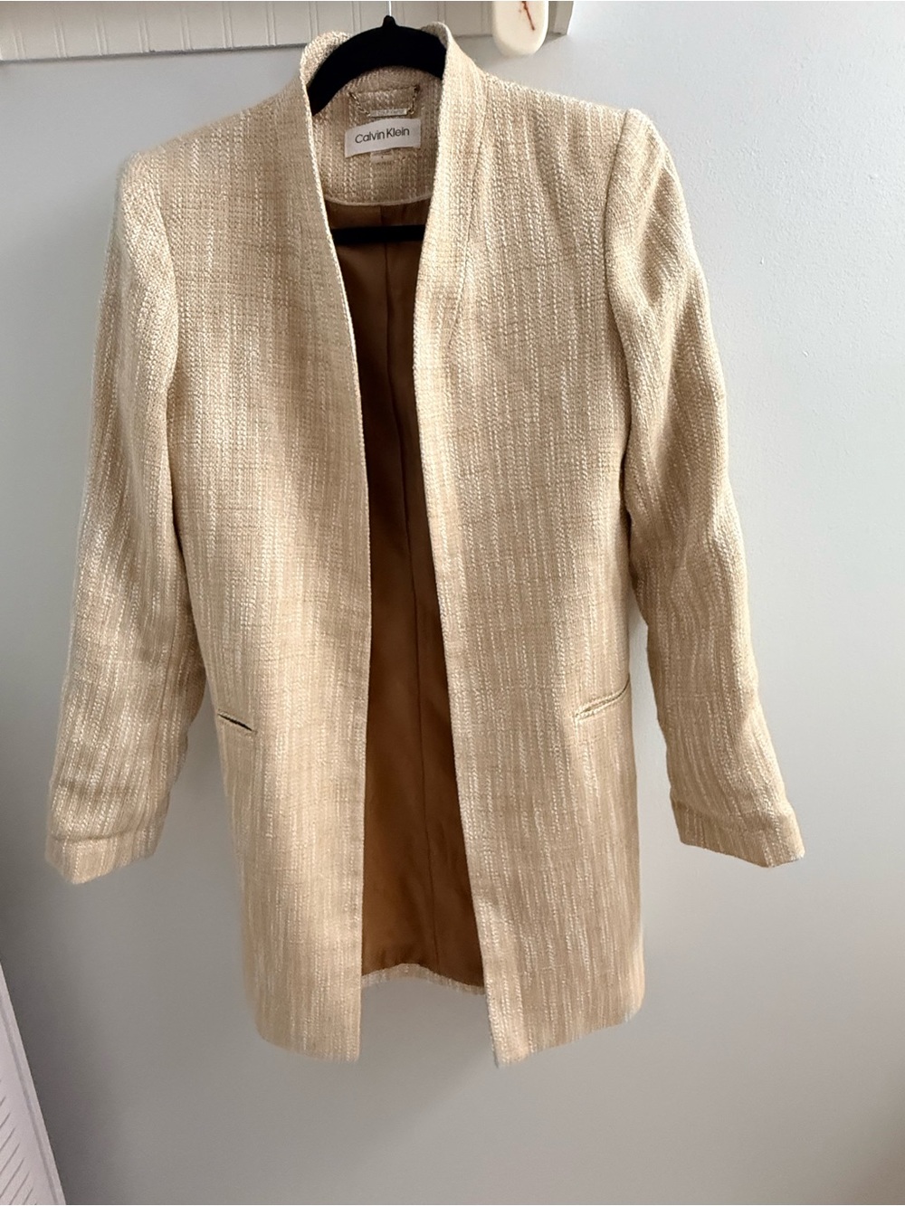 Calvin Klein Women's Cream Textured Open-Front Blazer Jacket